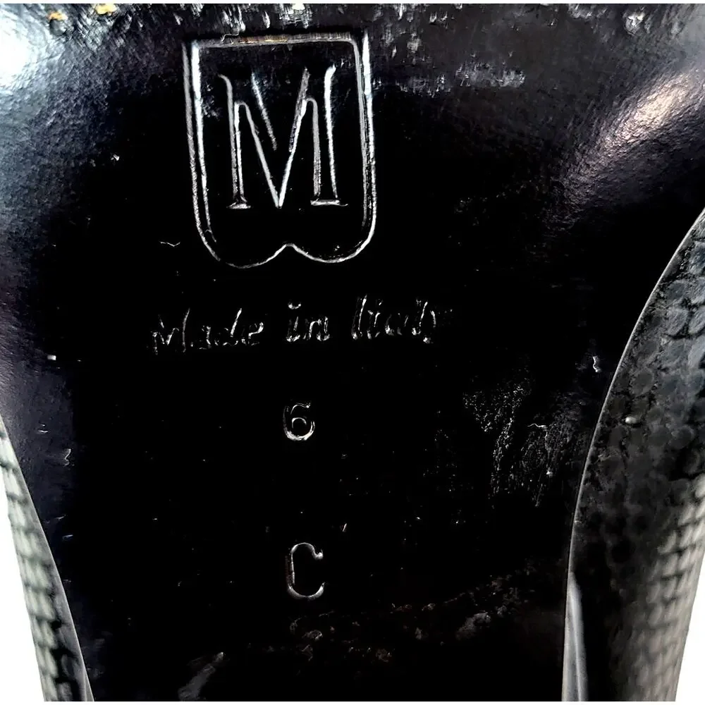 Bruno Magli Black Embossed Leather Contemporary Classic Pump‎ Shoes Size 6 #560